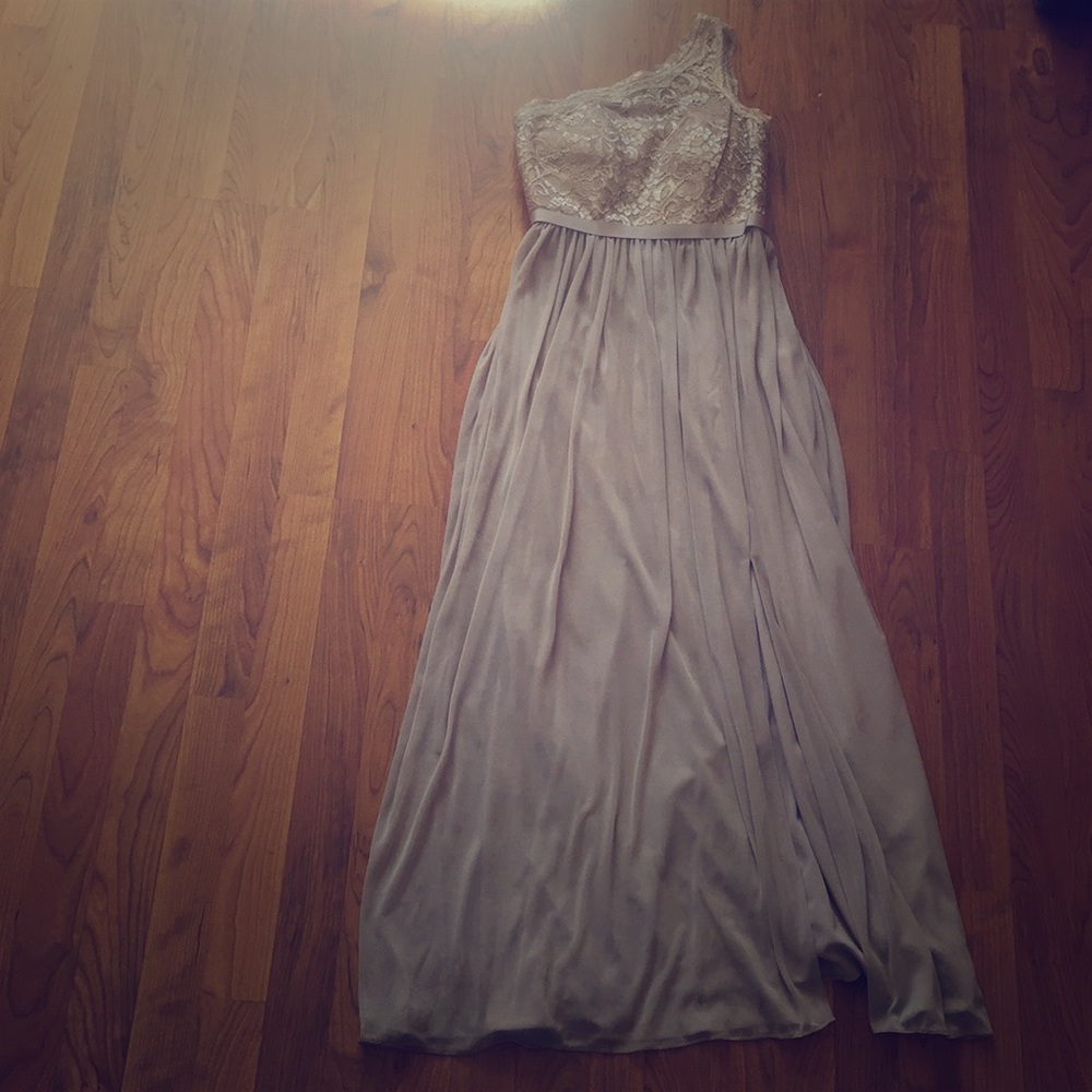 David’s Bridal Gold Metallic bridesmaid dress